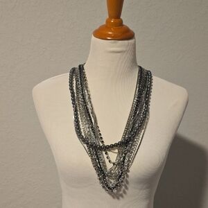 Elegant Multi-Strand Black and Silver Necklace